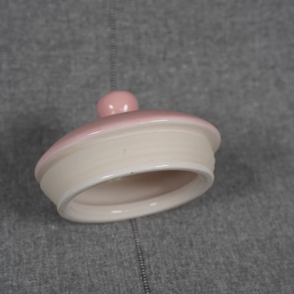 Terramoto Ceramic Replacement Lid For Pink White‎ Striped Canister Jar